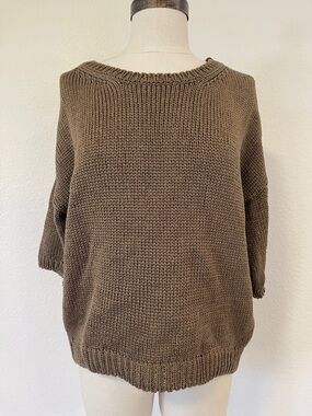 Massimo Dutti Brown Cotton & Silk Mixed Media Knit Sweater Womens Medium M